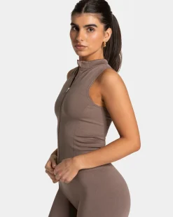 Discount Débardeur zippé Timeless Pro « moka » Femme Hauts