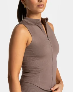 Discount Débardeur zippé Timeless Pro « moka » Femme Hauts