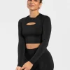 Online Haut à manches longues Charming Cutout « noir » Femme Hauts À Manches Longues