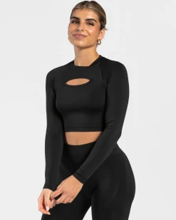 Online Haut à manches longues Charming Cutout « noir » Femme Hauts À Manches Longues