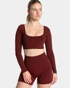Fashion Haut à manches longues Femme Backless « bordeaux » Femme Hauts À Manches Longues