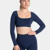 Fashion Haut à manches longues Femme Backless « bleu foncé » Femme Hauts À Manches Longues