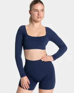 Fashion Haut à manches longues Femme Backless « bleu foncé » Femme Hauts À Manches Longues