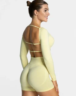 New Haut à manches longues Femme Backless « jaune » Femme Hauts À Manches Longues