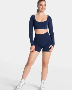 Fashion Haut à manches longues Femme Backless « bleu foncé » Femme Hauts À Manches Longues