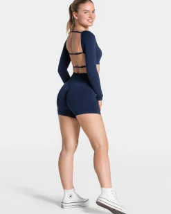 Fashion Haut à manches longues Femme Backless « bleu foncé » Femme Hauts À Manches Longues