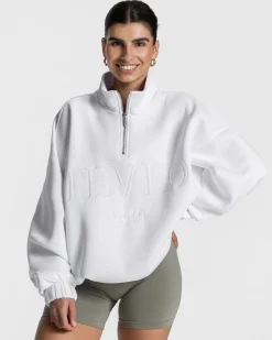 New Sweat-shirt demi-zippé Femme « blanc » Femme Sweats À Capuche Et Vestes De Sport