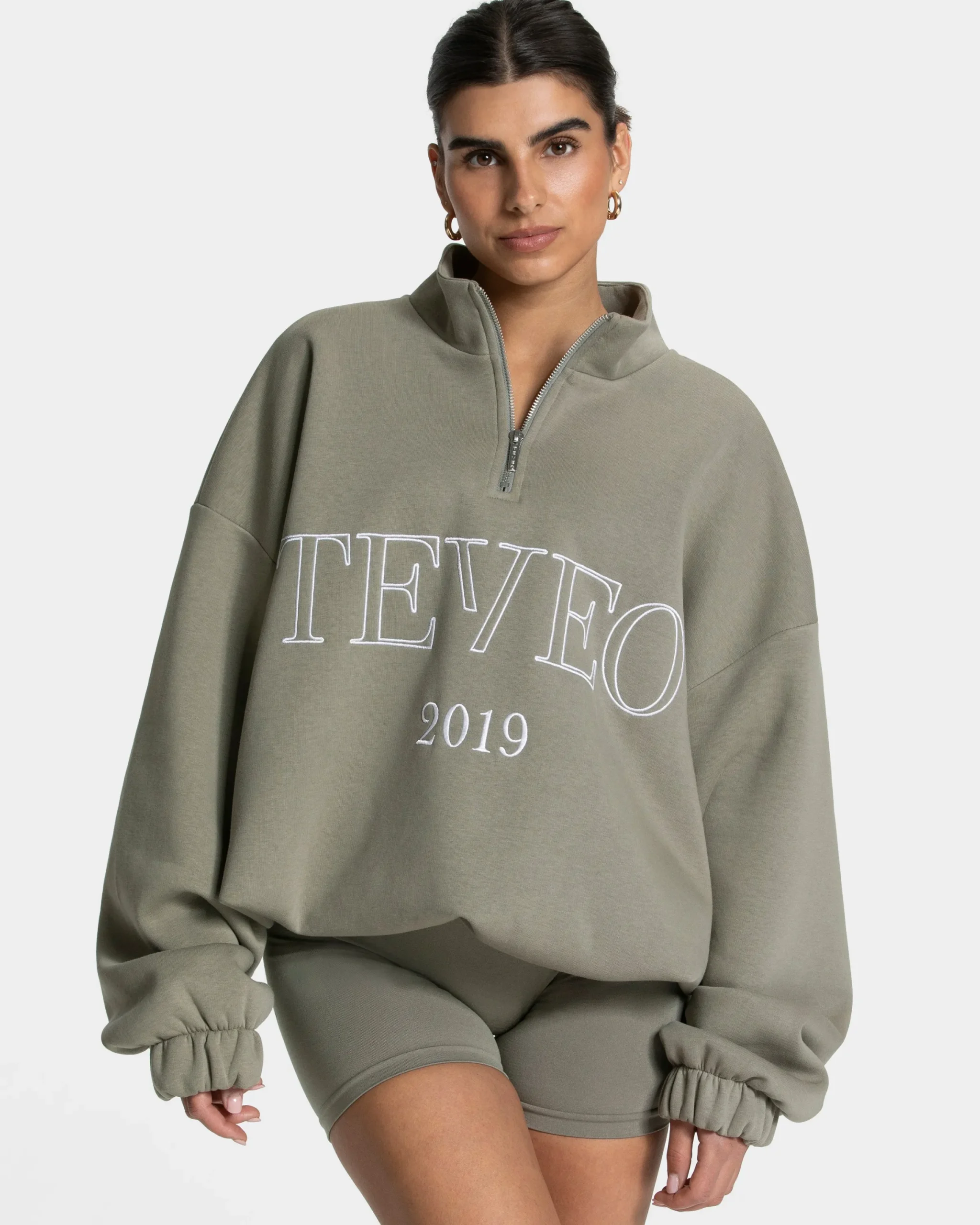 Hot Sweat-shirt demi-zippé Femme « kaki » Femme Sweats À Capuche Et Vestes De Sport