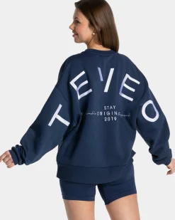 Discount Sweat-shirt oversize Signature « bleu foncé » Femme Sweats À Capuche Et Vestes De Sport