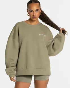 Discount Sweat-shirt oversize Signature « Kaki » Femme Sweats À Capuche Et Vestes De Sport