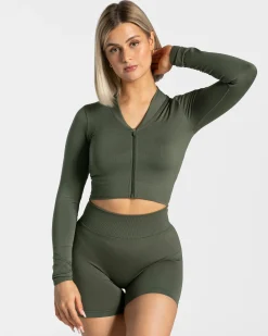Hot Veste de sport Statement Zip « kaki » Femme Hauts À Manches Longues