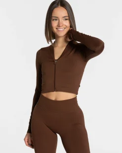 Outlet Veste de sport Statement Zip « café » Femme Hauts À Manches Longues