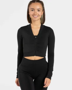 New Veste de sport Statement Zip « noir » Femme Hauts À Manches Longues