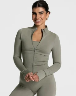Discount Veste de sport zippée Femme Shaping « kaki » Femme Hauts À Manches Longues