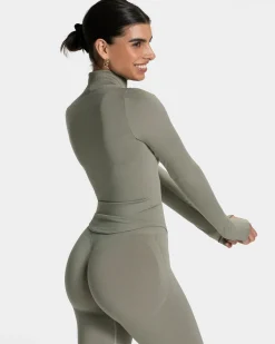 Discount Veste de sport zippée Femme Shaping « kaki » Femme Hauts À Manches Longues