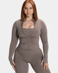 Hot Veste zippée Femme Shaping « moka » Femme Hauts À Manches Longues